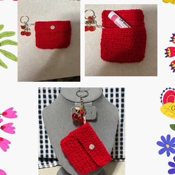 Handcrafted Red Crochet Keychain Pouch - Picture 1 of 6